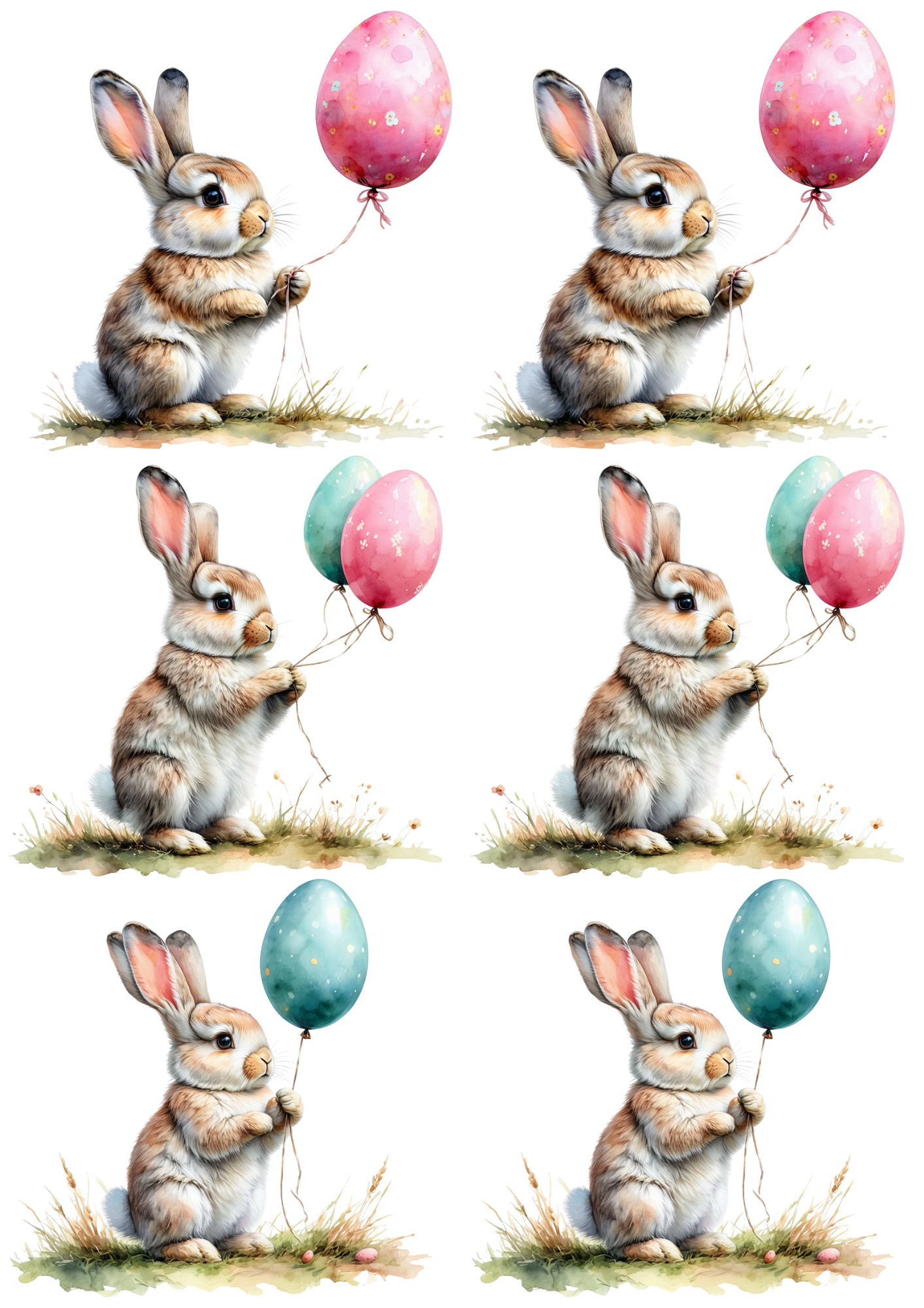 Sticker Sheet / Greeting Card – Easter Bunny With Balloon Collage Cat. No. 8543