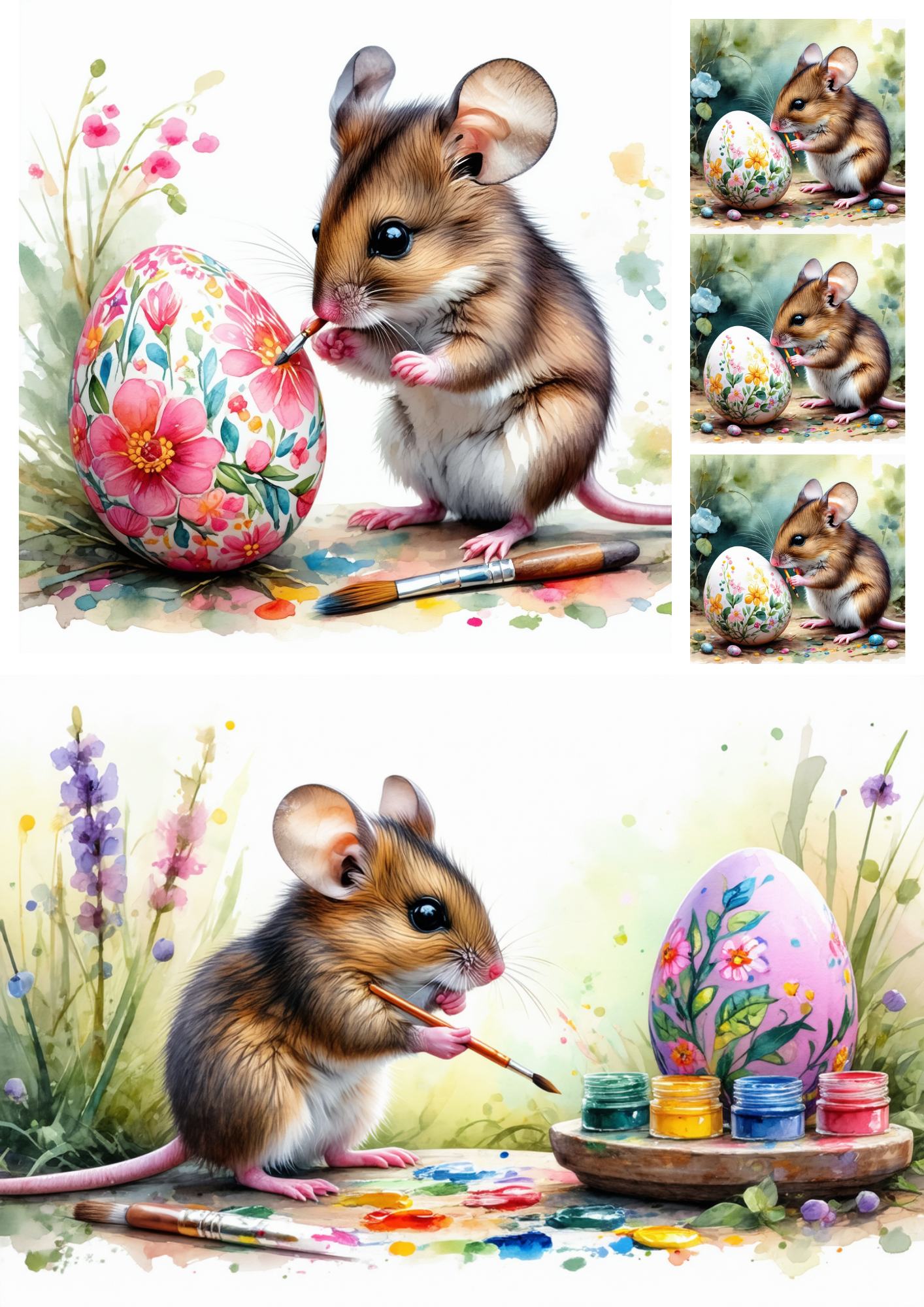 Sticker Sheet / Greeting Card – Mouse with Easter Egg Collage Cat. No. 8550