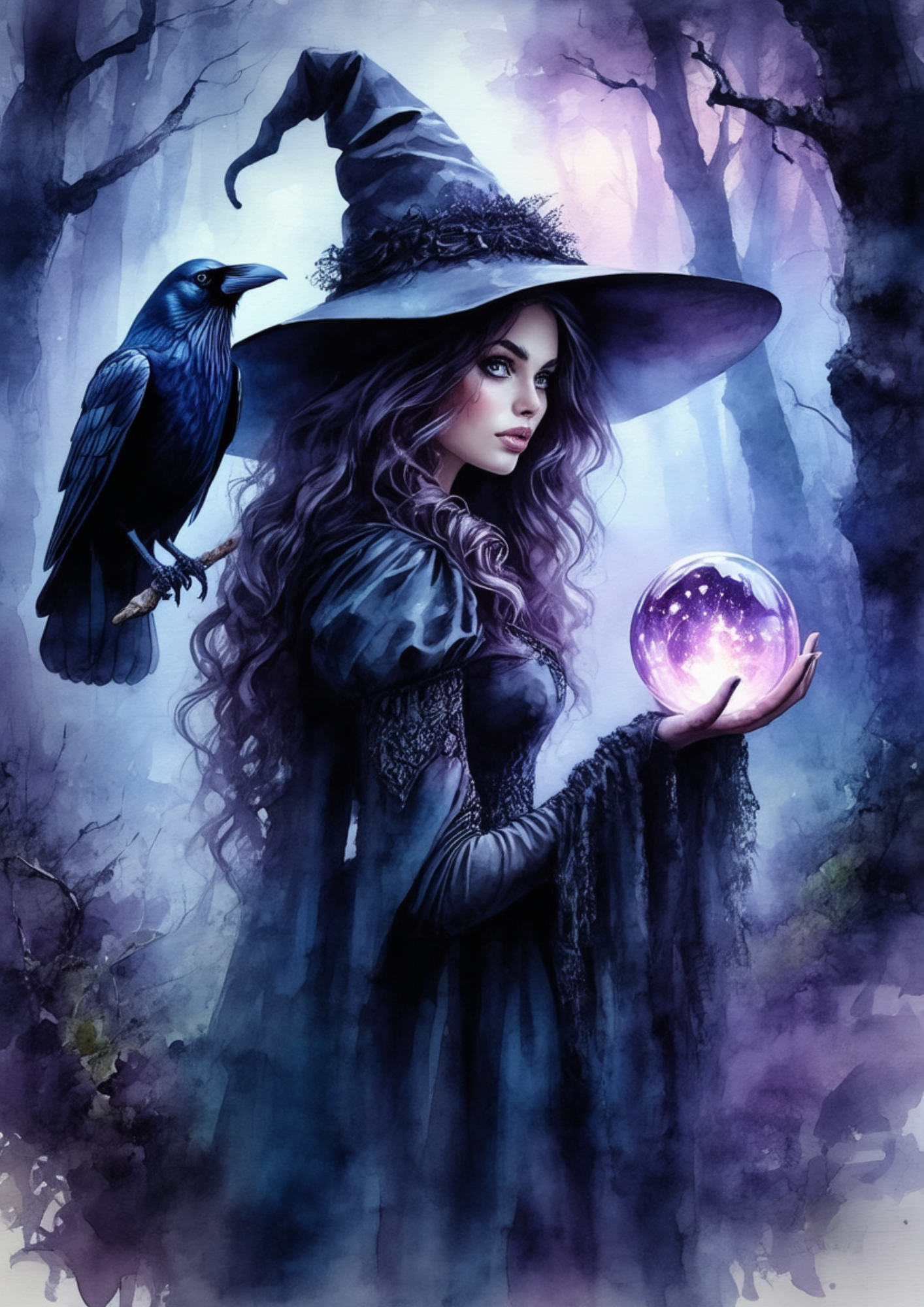 Sticker Sheet / Greeting Card – Witch With Raven Full Cat. No. 8556