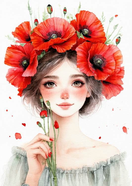 Sticker Sheet / Greeting Card – Girl with Poppies Full Cat. No. 8557