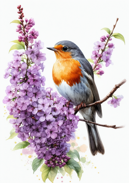Sticker Sheet / Greeting Card – Bird on Lilac Full Cat. No. 8558