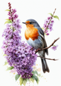 Sticker Sheet / Greeting Card – Bird on Lilac Full Cat. No. 8558