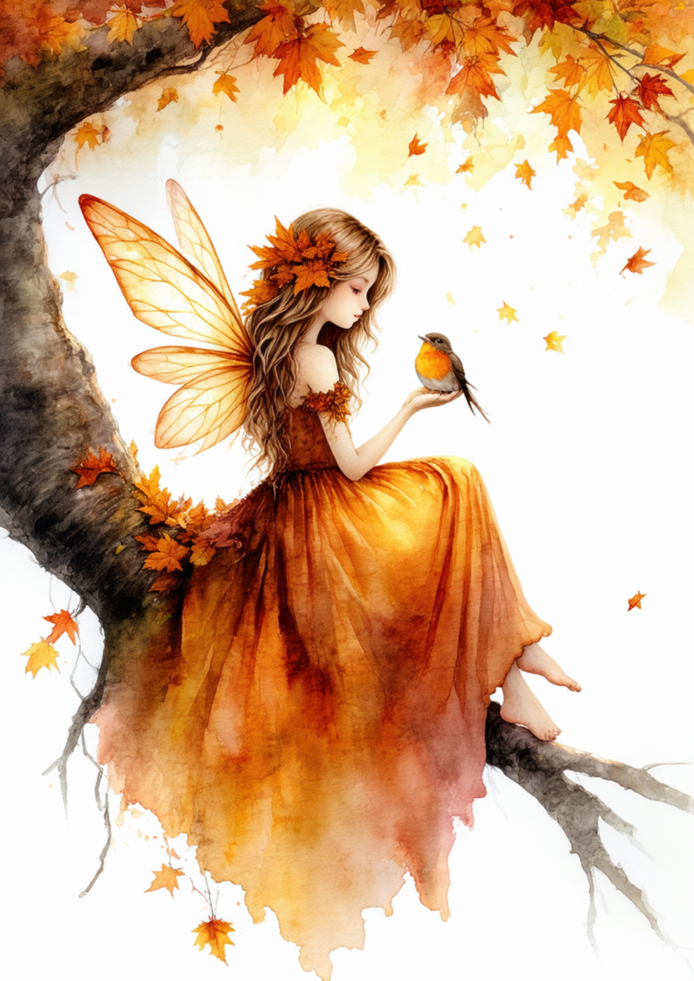 Sticker Sheet / Greeting Card – Forest Fairy With Bird Full Cat. No. 8560