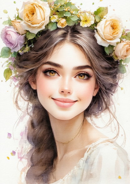Sticker Sheet / Greeting Card – Beautiful Woman In A Wreath Full Cat. No. 8568