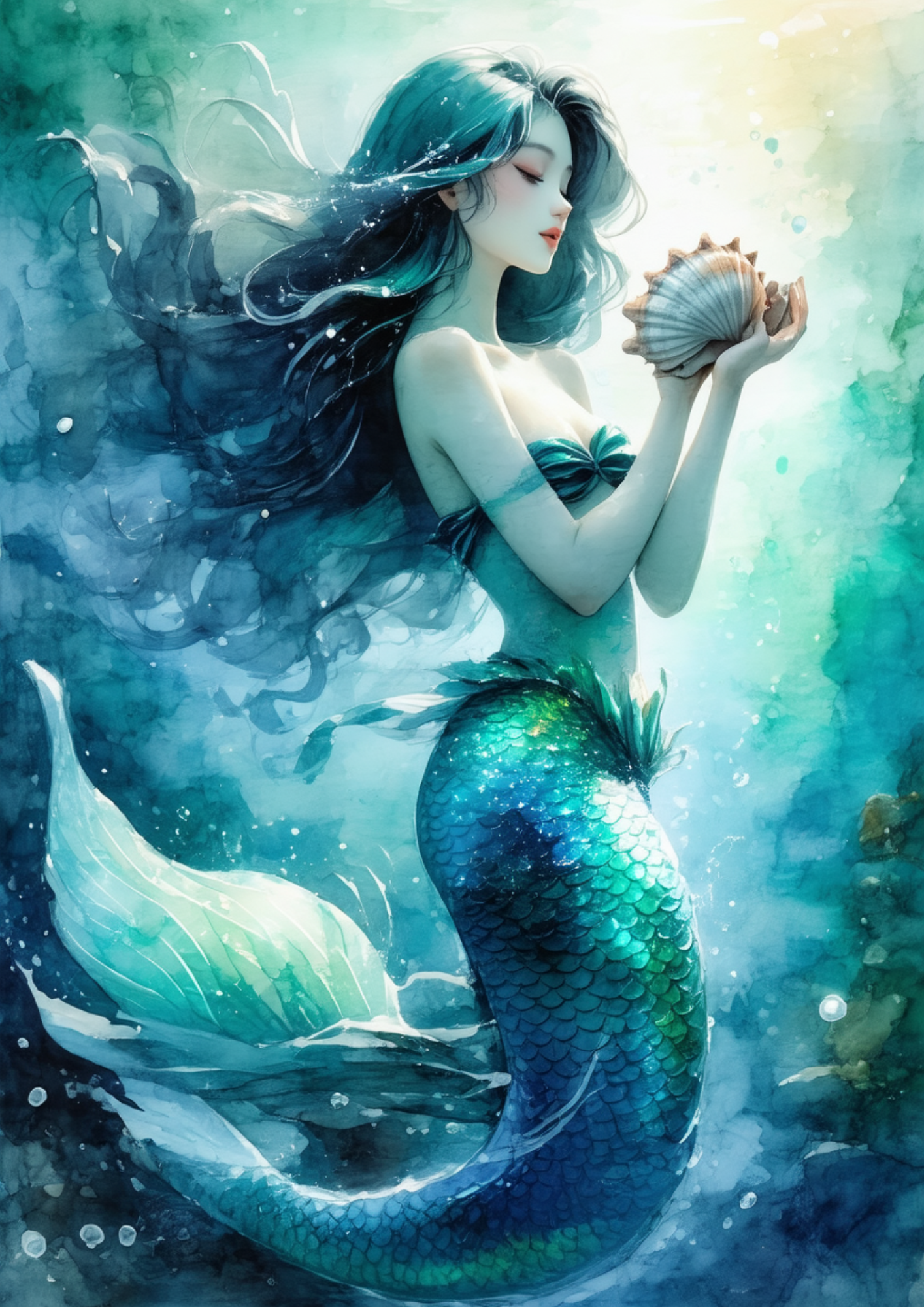 Sticker Sheet / Greeting Card – Mermaid With Shell Full Cat. No. 8569