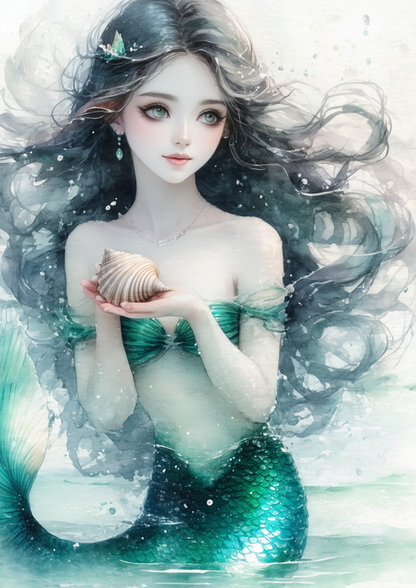 Sticker Sheet / Greeting Card – Mermaid With Shell Full Cat. No. 8570