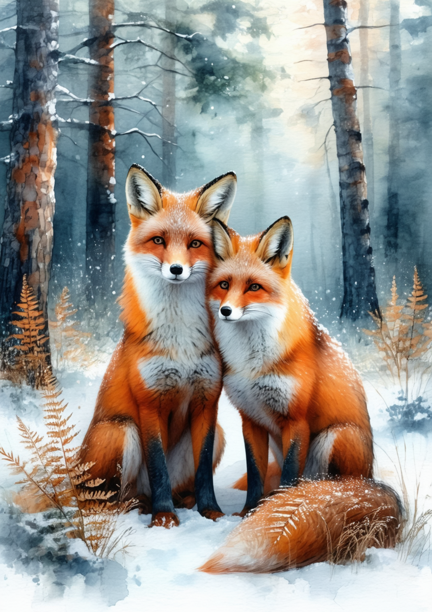 Sticker Sheet / Greeting Card – Pair of Foxes Full Cat. No. 8572