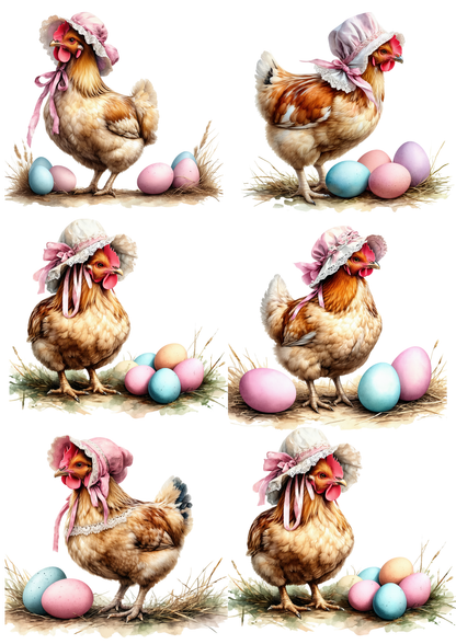 Sticker Sheet / Greeting Card – Chicken and Easter Eggs Collage Cat. No. 8573