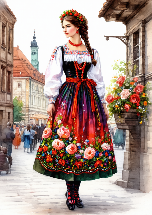 Sticker Sheet / Greeting Card – Woman In Traditional Costume From Krakow Full Cat. No. 8576