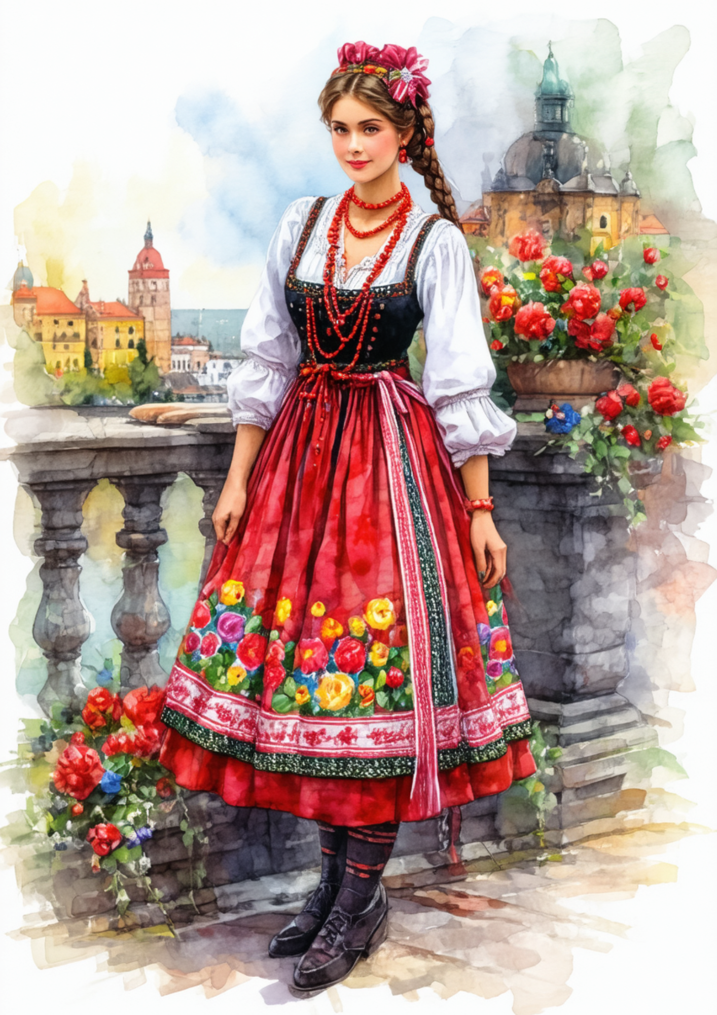 Sticker Sheet / Greeting Card – Woman In Traditional Costume From Krakow Full Cat. No. 8577