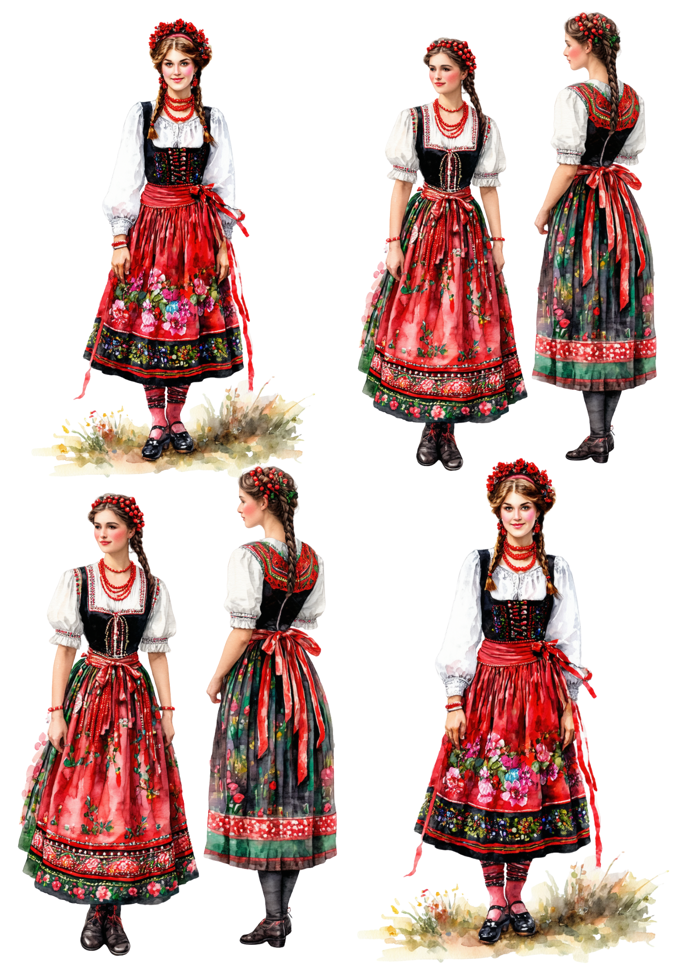 Sticker Sheet / Greeting Card – Woman In Traditional Costume From Krakow Collage Cat. No. 8578