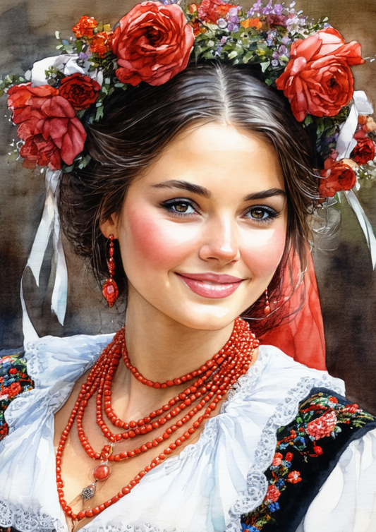 Sticker Sheet / Greeting Card – Woman In Traditional Costume From Krakow Full Cat. No. 8579