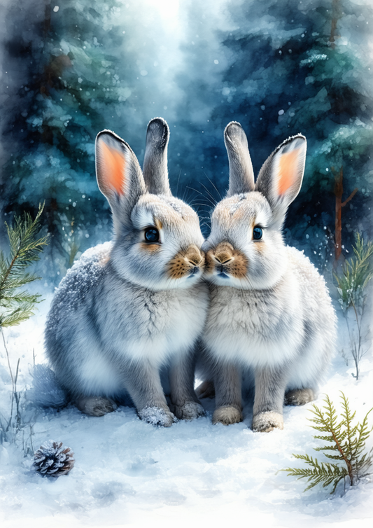 Sticker Sheet / Greeting Card – A Pair of Rabbits in the Snow Cat. No. 8582