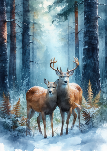 Sticker Sheet / Greeting Card – A Pair of Deers in the Snow Cat. No. 8583
