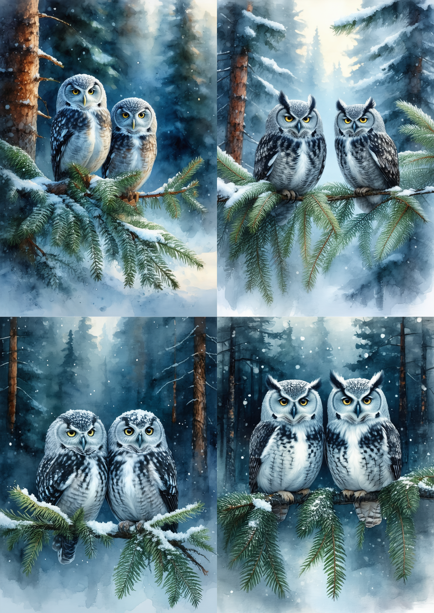 Sticker Sheet / Greeting Card – A Pair of Owls in the Snow Collage Cat. No. 8585