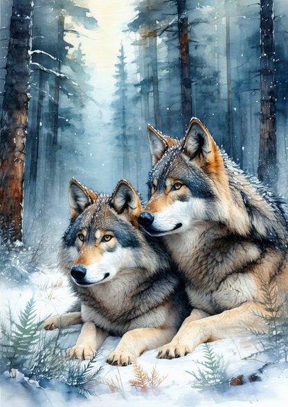 Sticker Sheet / Greeting Card – A Pair of Wolves in the Snow Full Cat. No. 8587