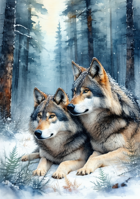 Sticker Sheet / Greeting Card – A Pair of Wolves in the Snow Full Cat. No. 8587