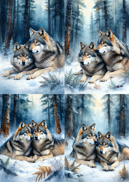 Sticker Sheet / Greeting Card – A Pair of Wolves in the Snow Collage Cat. No. 8588