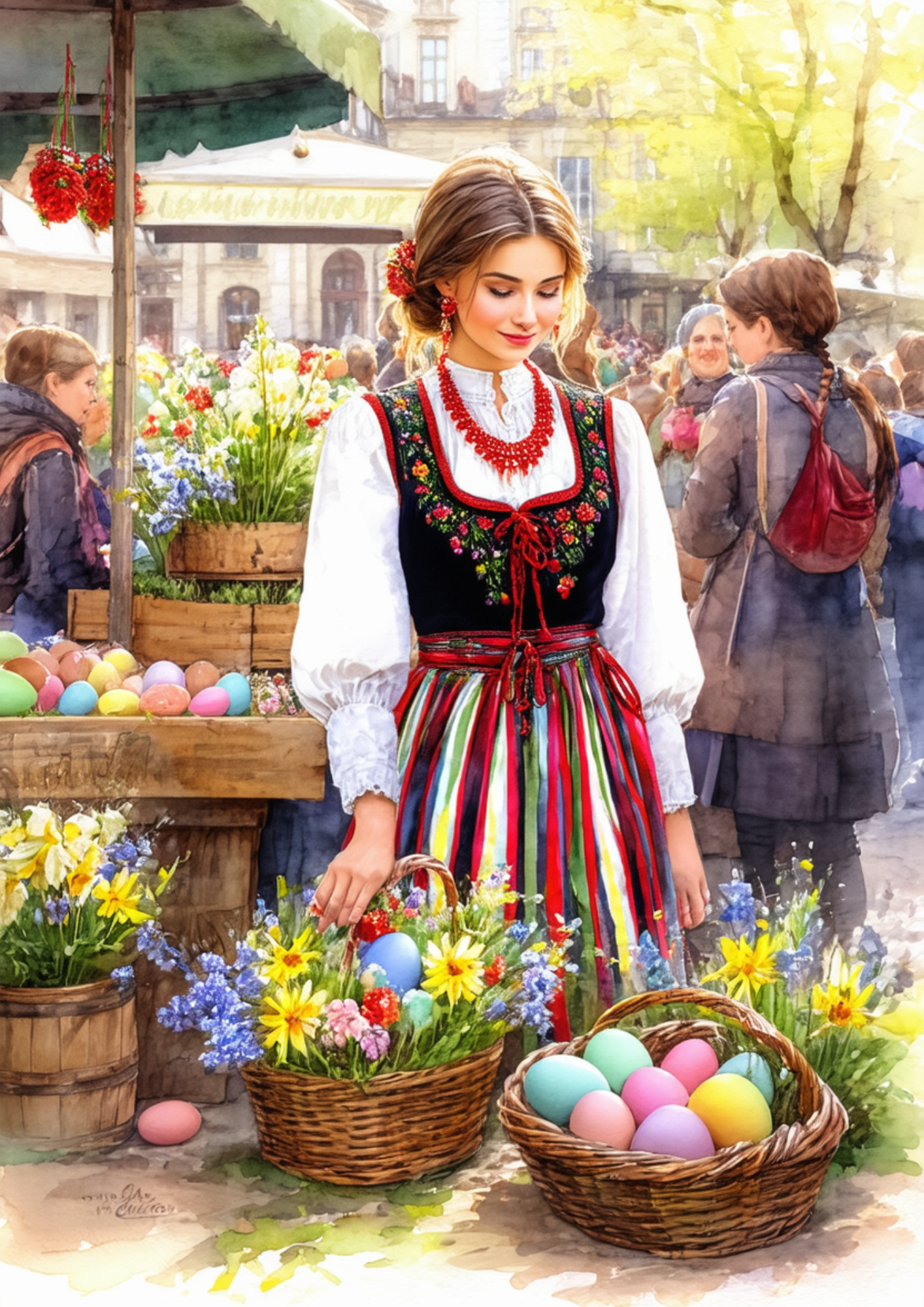 Sticker Sheet / Greeting Card – Woman In Traditional Costume From Krakow Full Cat. No. 8589