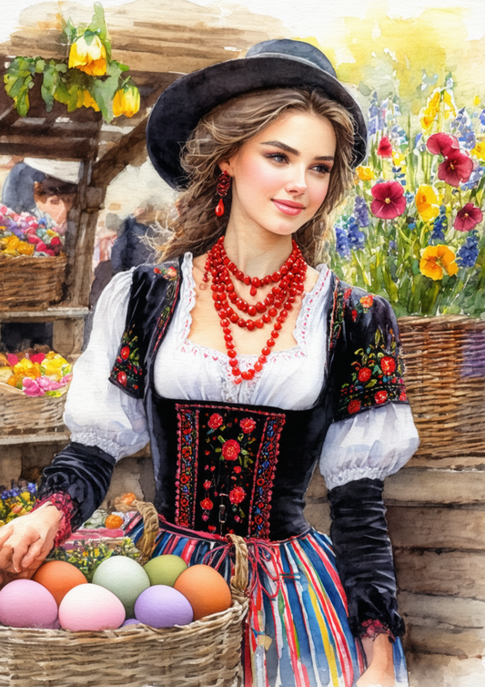 Sticker Sheet / Greeting Card – Woman In Traditional Costume From Krakow Full Cat. No. 8590