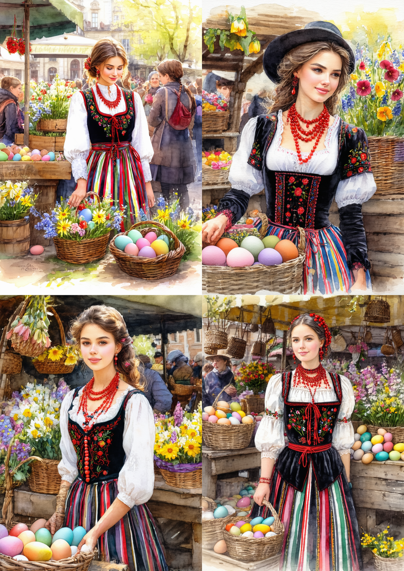 Sticker Sheet / Greeting Card – Woman In Traditional Costume From Krakow Collage Cat. No. 8591