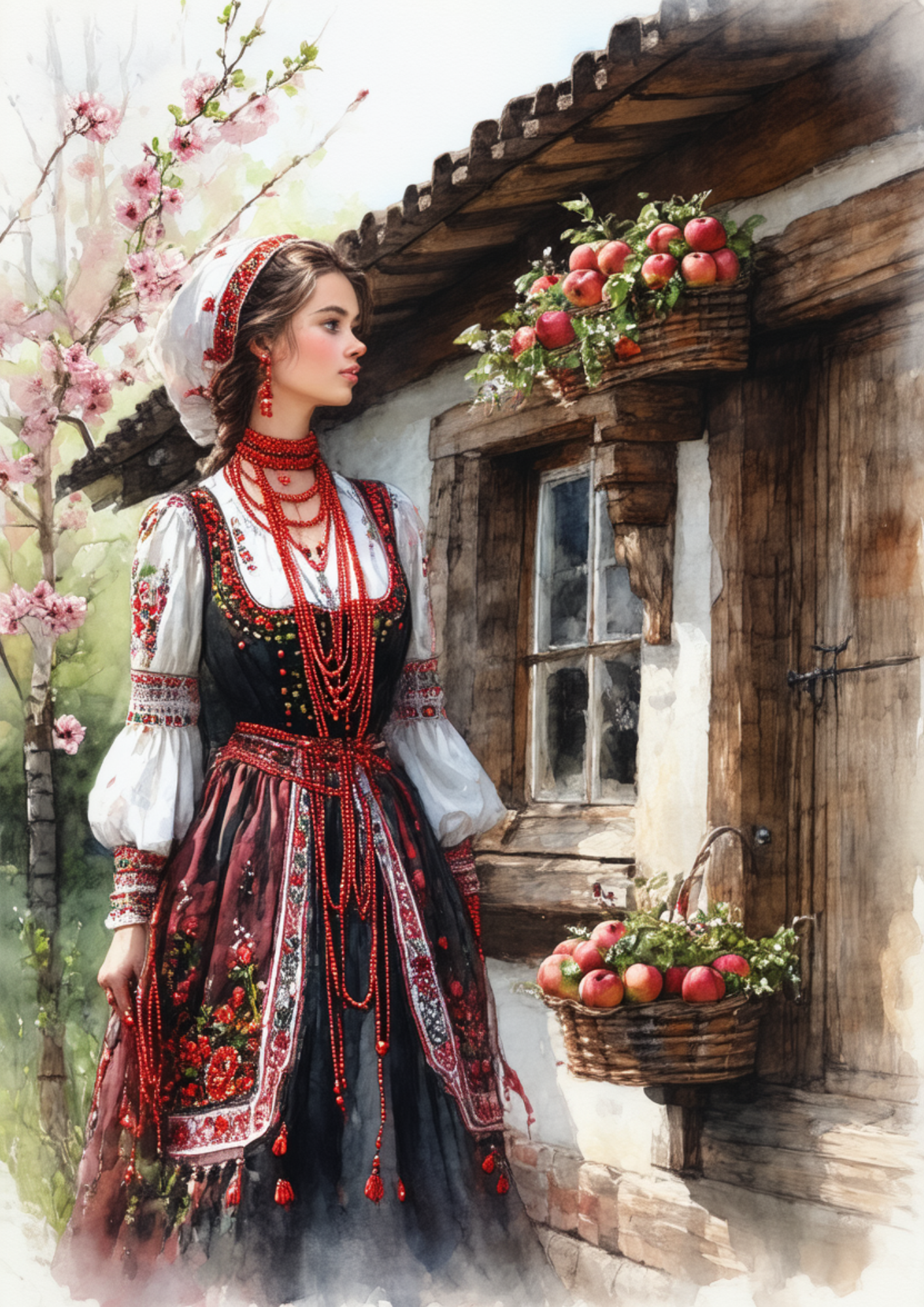 Sticker Sheet / Greeting Card – Woman In Traditional Costume From Krakow Full Cat. No. 8592