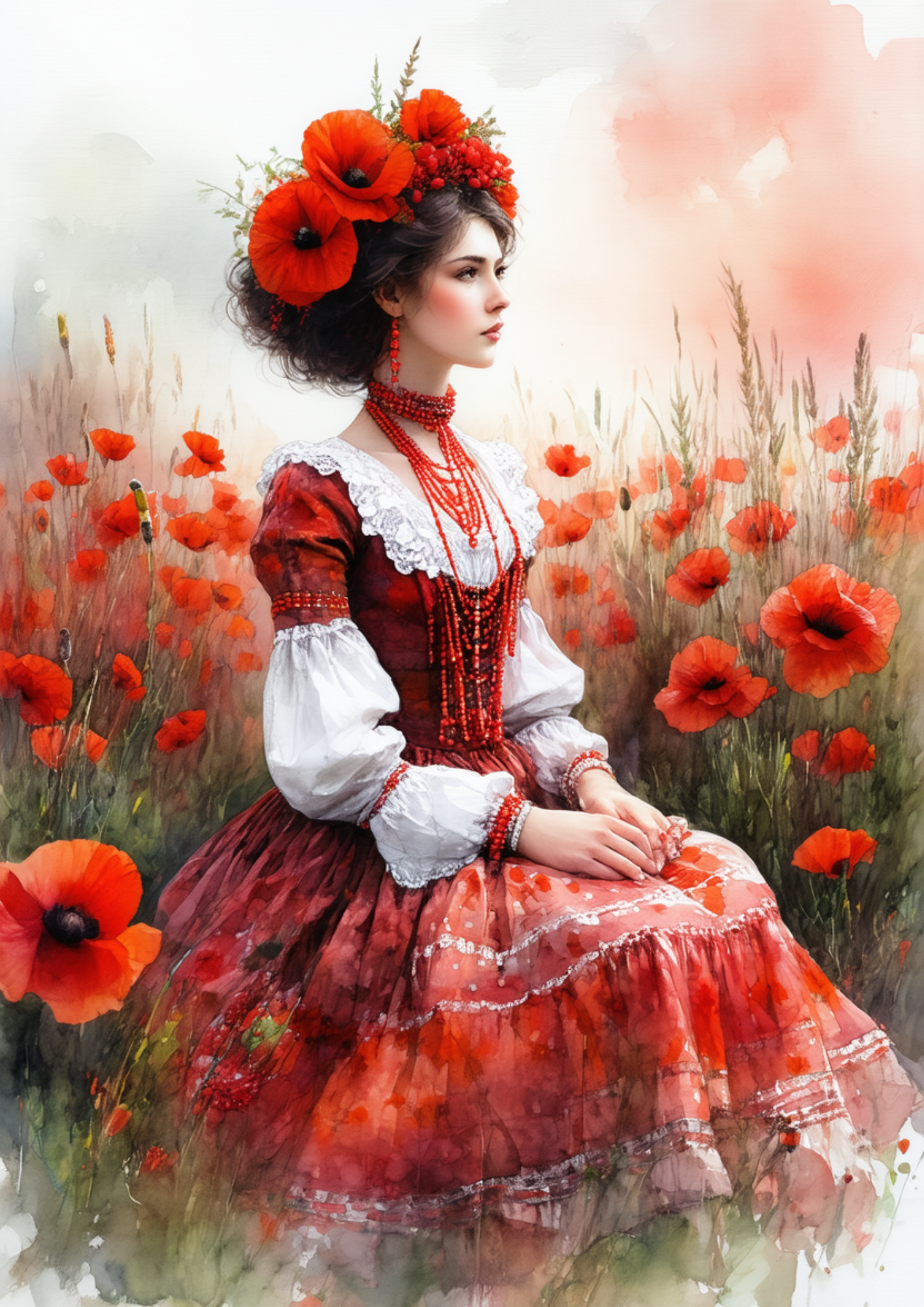 Sticker Sheet / Greeting Card – Woman In Traditional Costume From Krakow Full Cat. No. 8598