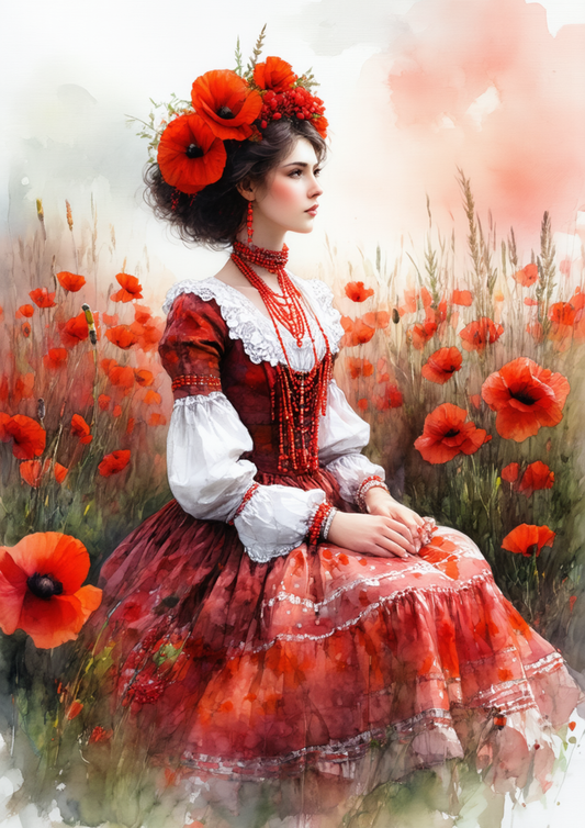 Sticker Sheet / Greeting Card – Woman In Traditional Costume From Krakow Full Cat. No. 8598