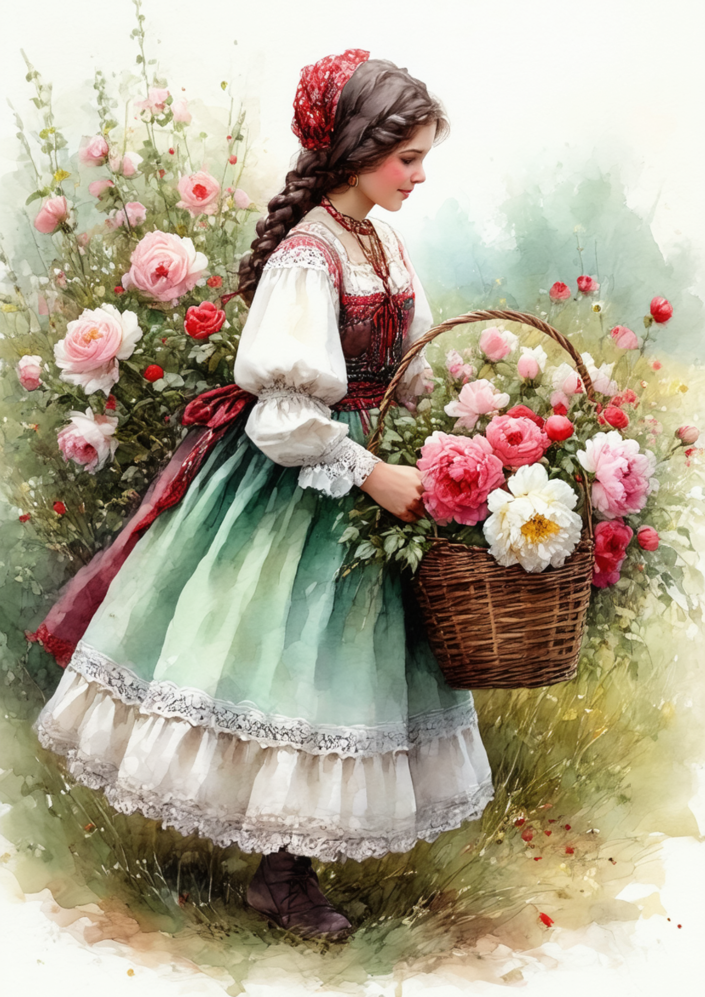 Sticker Sheet / Greeting Card – Woman In Traditional Costume From Krakow Full Cat. No. 8602