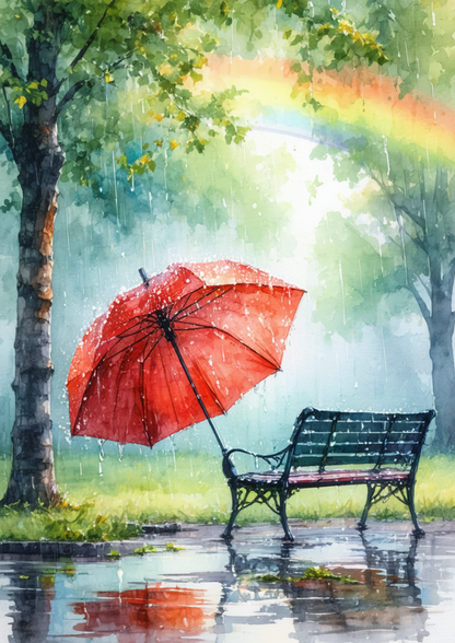 Sticker Sheet / Greeting Card – Umbrella On A Rainbow Background Full Cat. No. 8603