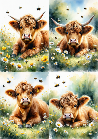 Sticker Sheet / Greeting Card – Highland Cow Collage Cat. No. 8612