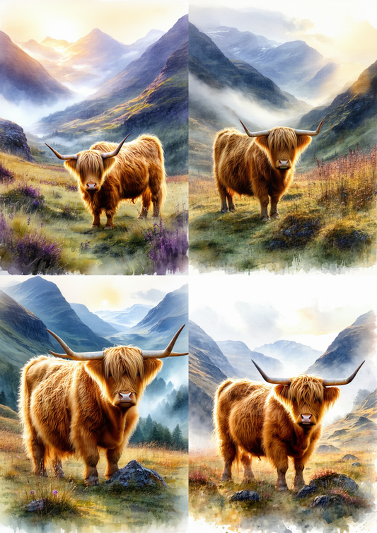 Sticker Sheet / Greeting Card – Highland Cow Collage Cat. No. 8614