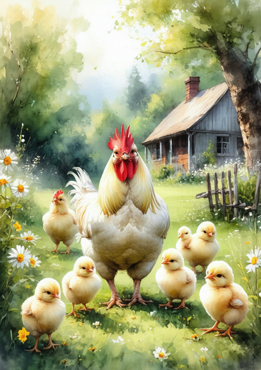 Sticker Sheet / Greeting Card – Hen And Chickens Full Cat. No. 8615