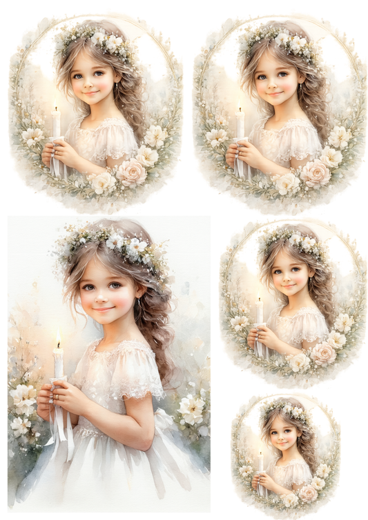 Sticker Sheet / Greeting Card – Girl With Candle Collage Cat. No. 8620