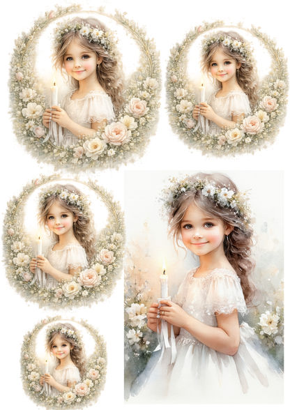 Sticker Sheet / Greeting Card – Girl With Candle Collage Cat. No. 8621