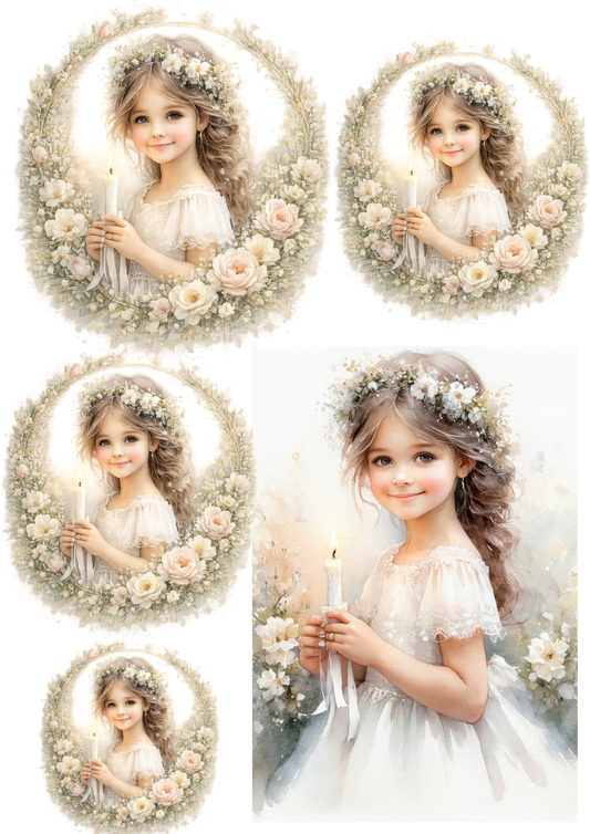 Sticker Sheet / Greeting Card – Girl With Candle Collage Cat. No. 8621