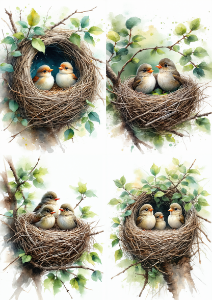 Sticker Sheet / Greeting Card – Birds in a Nest Collage Cat. No. 8624