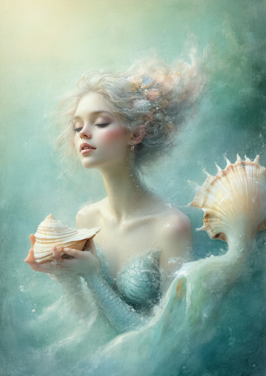 Sticker Sheet / Greeting Card – Mermaid With Shell Full Cat. No. 8635