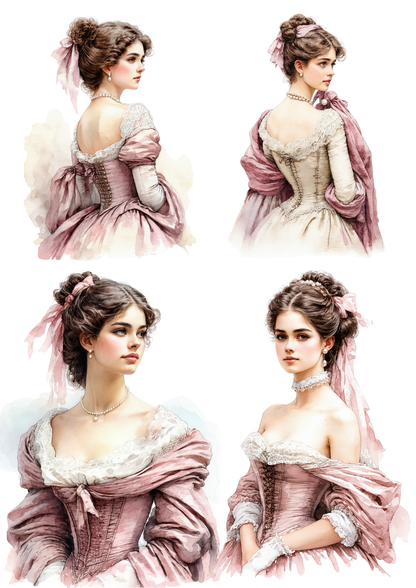 Sticker Sheet / Greeting Card – Victorian Lady Collage Full Cat. No. 8644