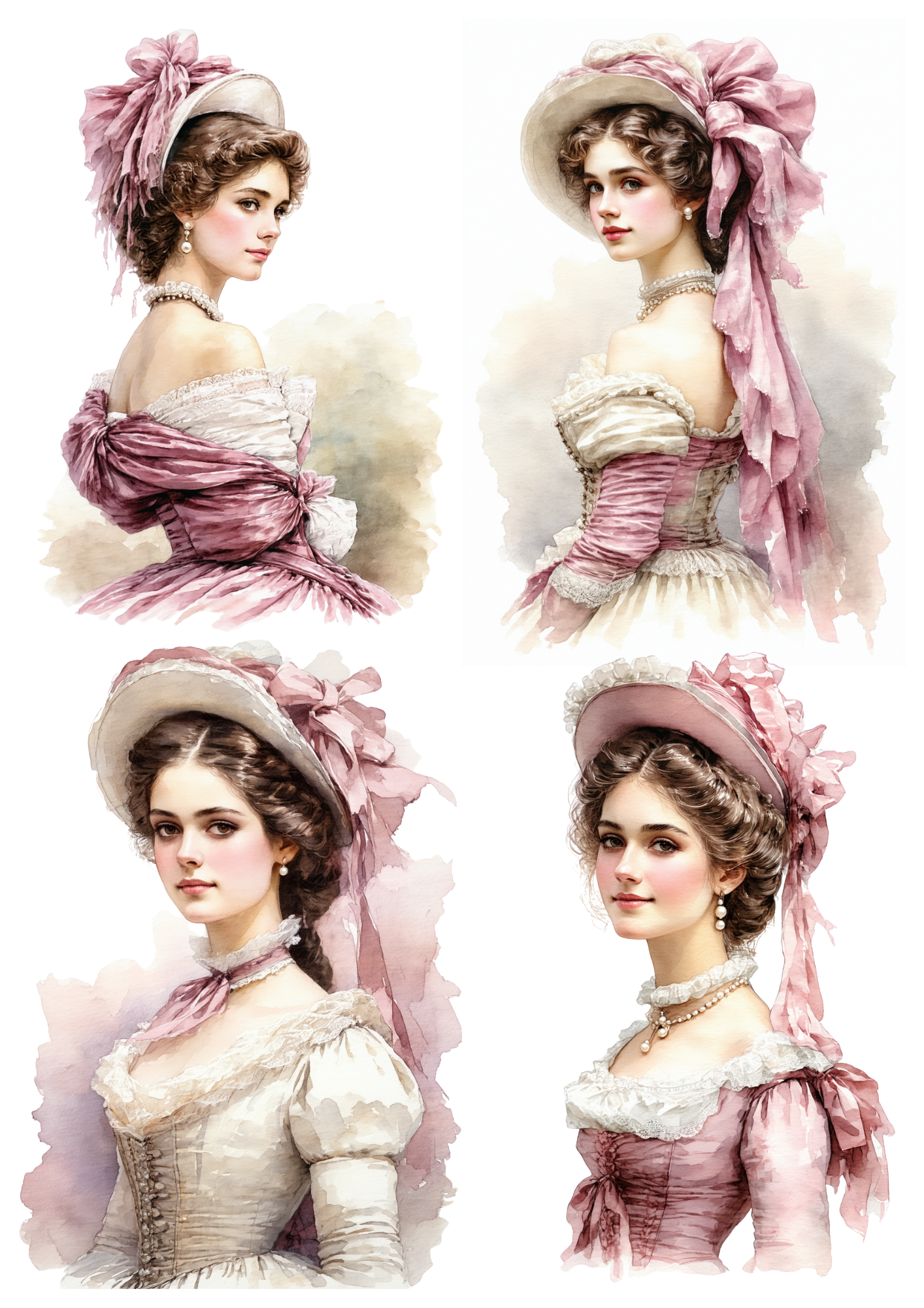 Sticker Sheet / Greeting Card – Victorian Lady in Hat Collage Full Cat. No. 8645
