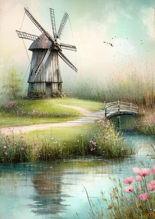Sticker Sheet / Greeting Card – Old Windmill Landscape Full Cat. No. 8650