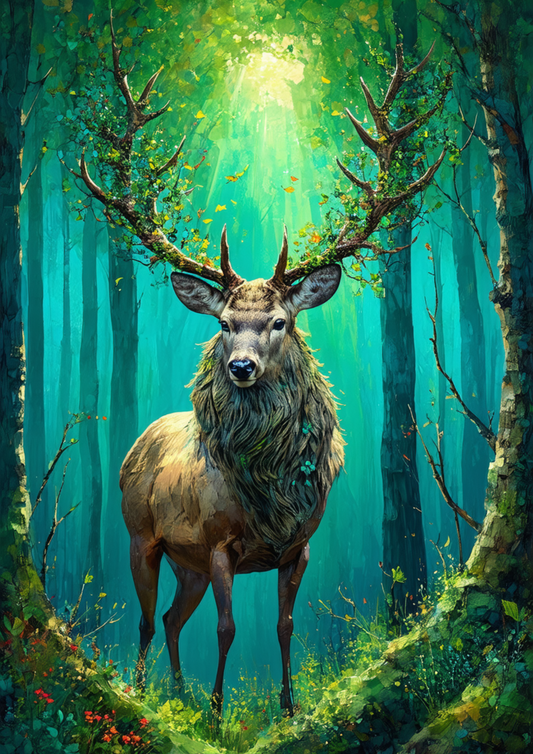 Sticker Sheet / Greeting Card – Majestic Fairytale Deer in Magical Forest Full Cat. No. 8653