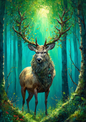Sticker Sheet / Greeting Card – Majestic Fairytale Deer in Magical Forest Full Cat. No. 8653