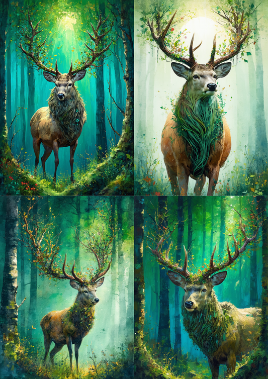Sticker Sheet / Greeting Card – Majestic Fairytale Deer Collage Cat. No. 8654