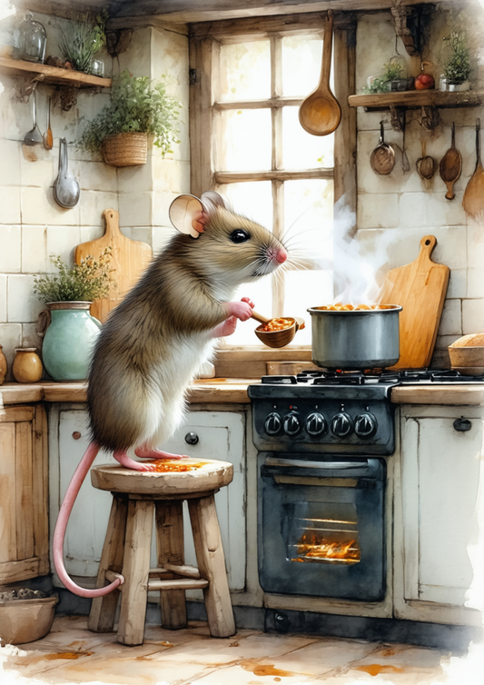 Sticker Sheet / Greeting Card – Mouse in the Kitchen Full Cat. No. 8661