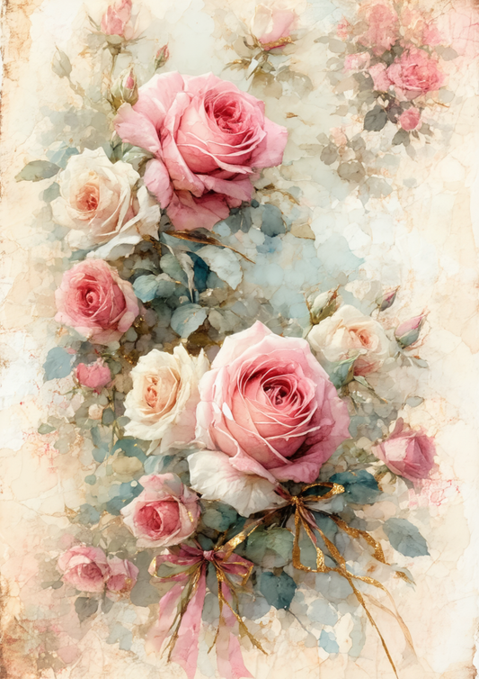 Sticker Sheet / Greeting Card – Vintage Roses Background Full Cat. No. 8668