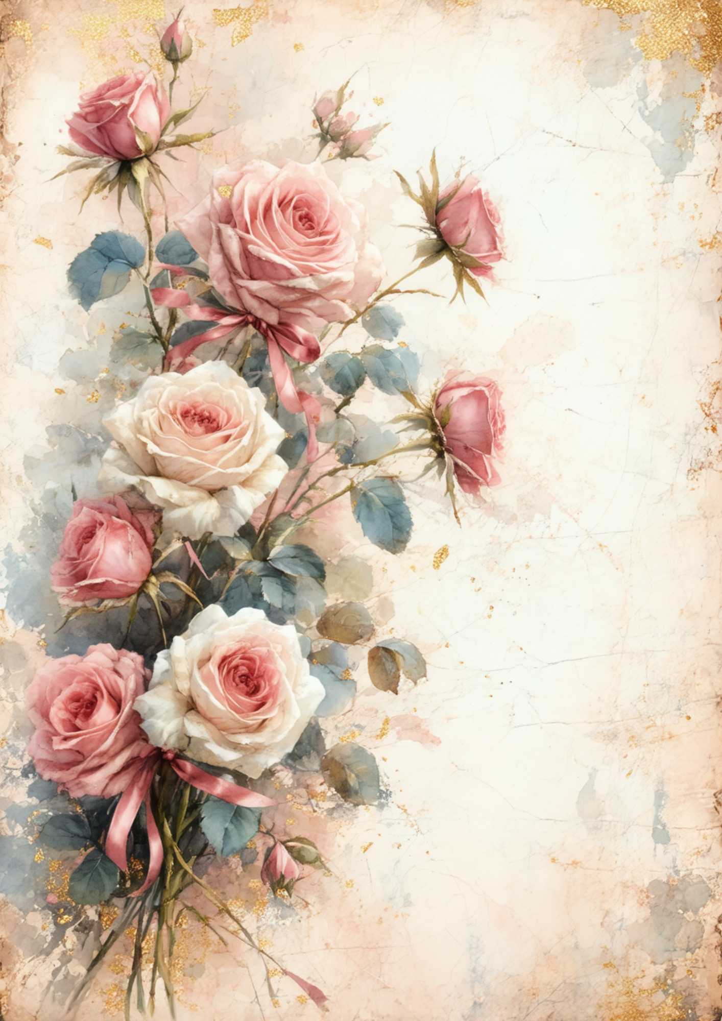 Sticker Sheet / Greeting Card – Vintage Roses Background Full Cat. No. 8669