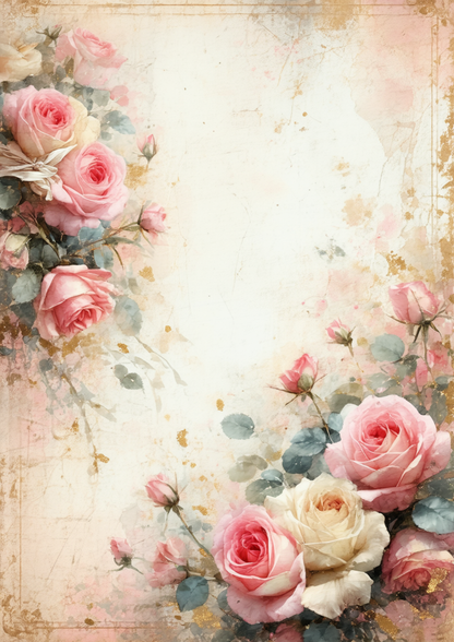 Sticker Sheet / Greeting Card – Vintage Roses Background Full Cat. No. 8670