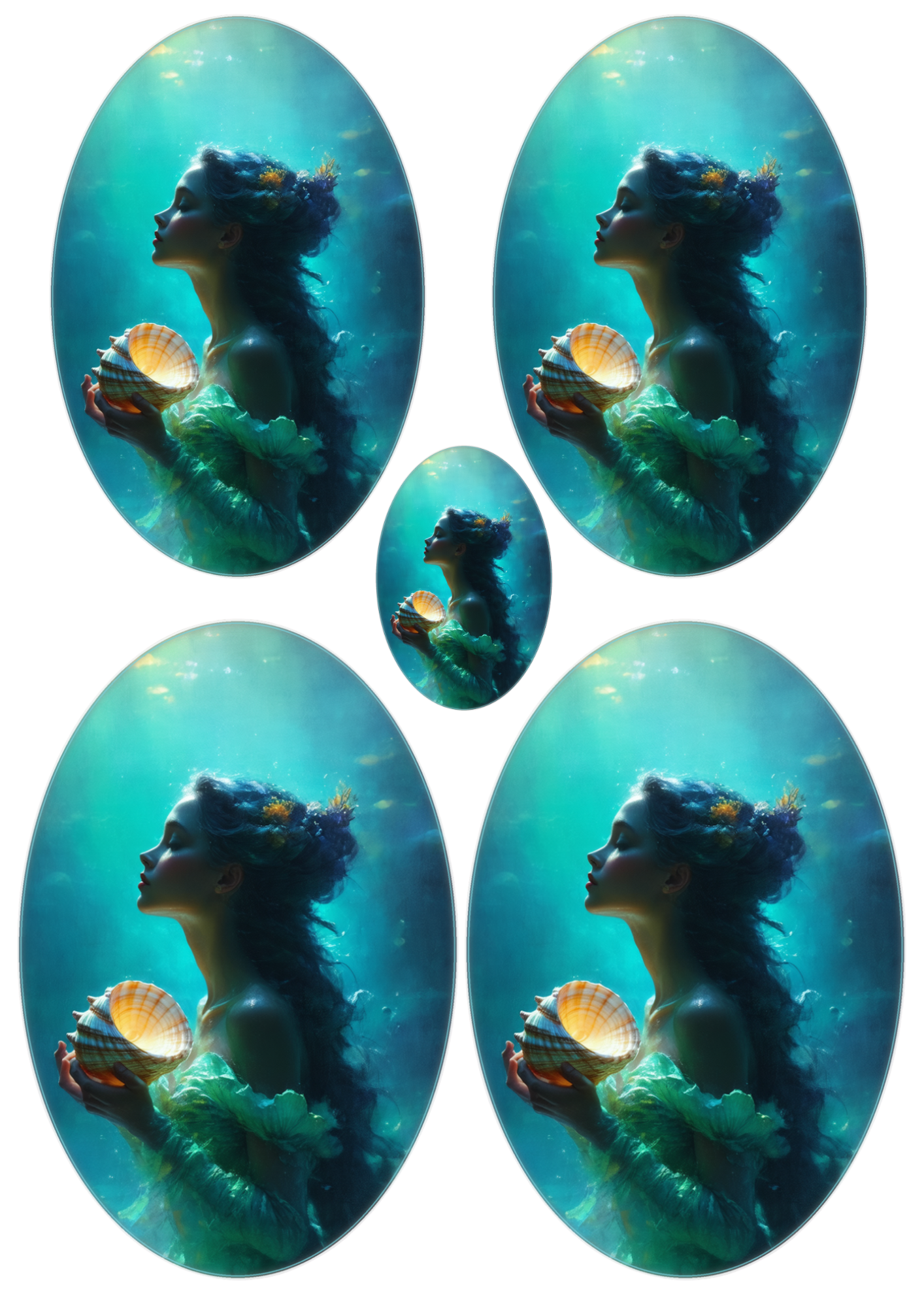 Sticker Sheet / Greeting Card – Etheral Mermaid Ovals Collage Cat. No. 8673