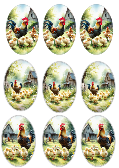 Sticker Sheet / Greeting Card – Chicken Farm Ovals Collage Cat. No. 8674